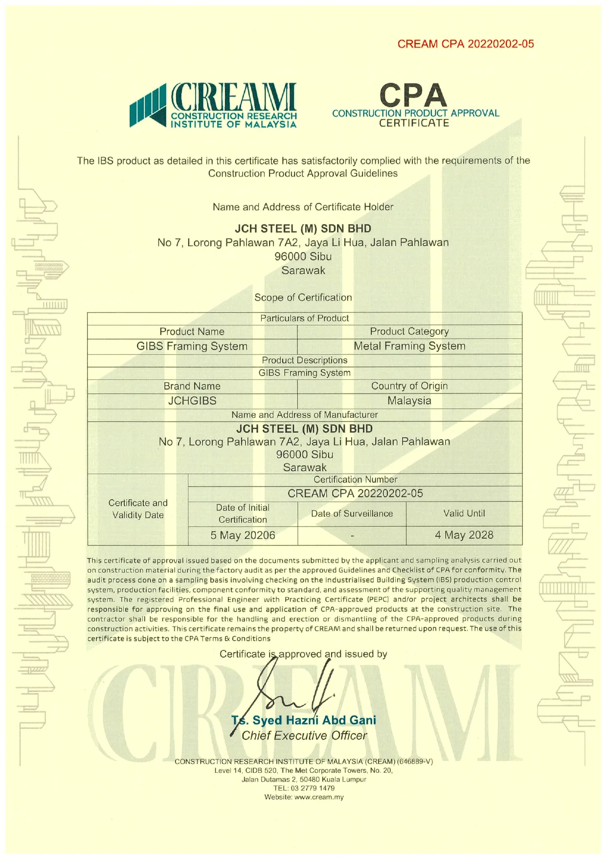 CREAM CPA GIBS Framing System