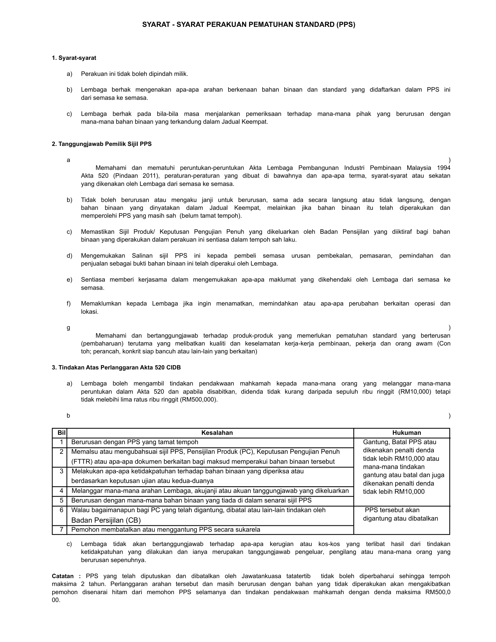 CIDB PPS Industrialised Building System certificate conditions